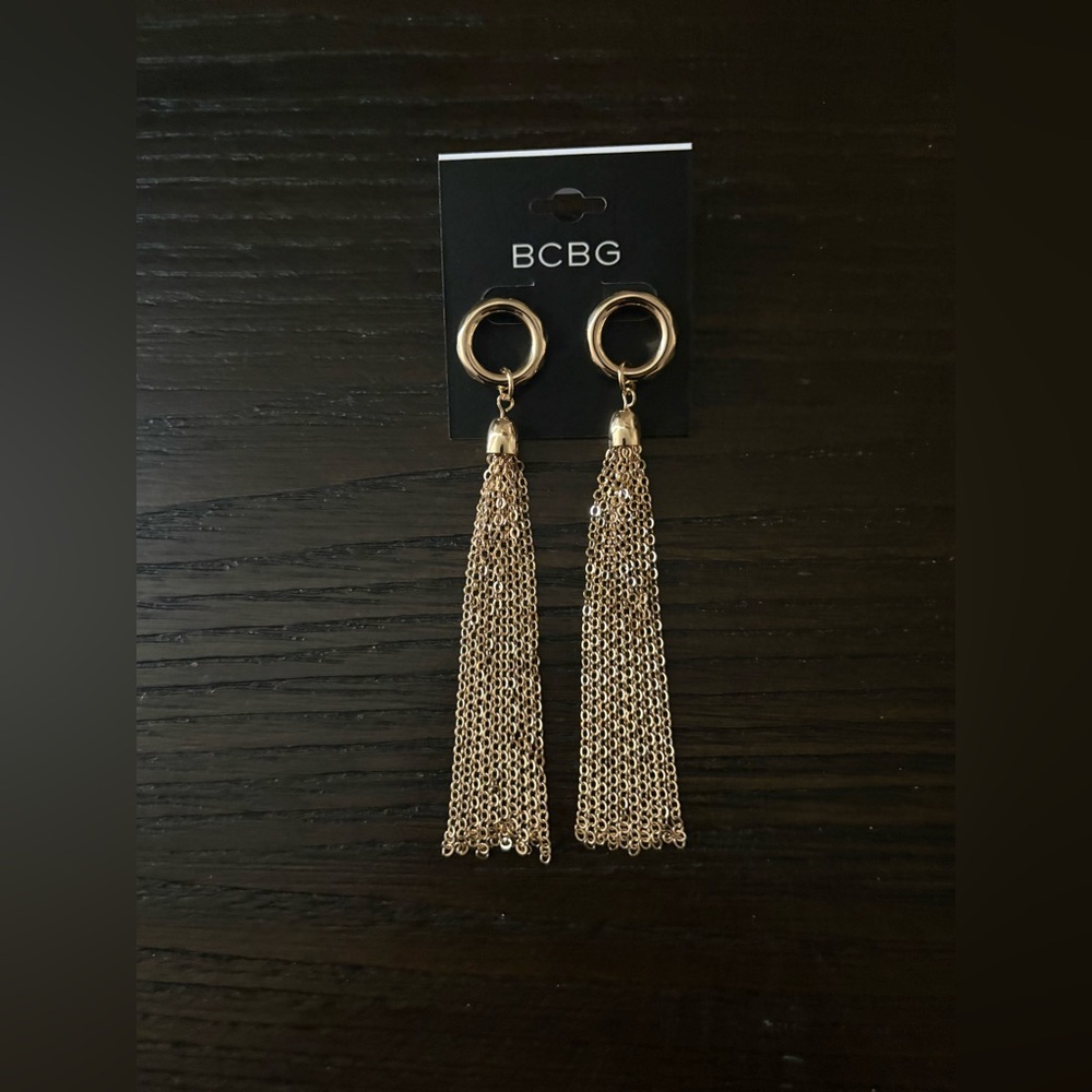 NEW BCBG Gold Chain Tassel Earrings
